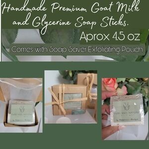 PREMIUM GOATS MILK SOAP+ GLYCERINE SOAP w/SOAP saver exfoliating pouch. Handmade